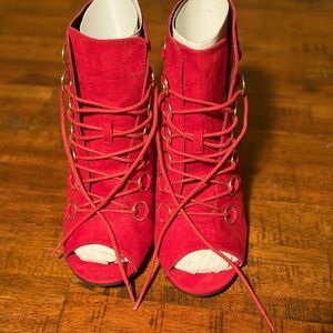JustFab Red Lace-Up Boots